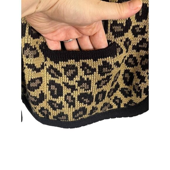 Tally Ho Sweater Women XL Brown Button Down Animal Print Vtg Cardigan Retro 80s - Picture 5 of 11